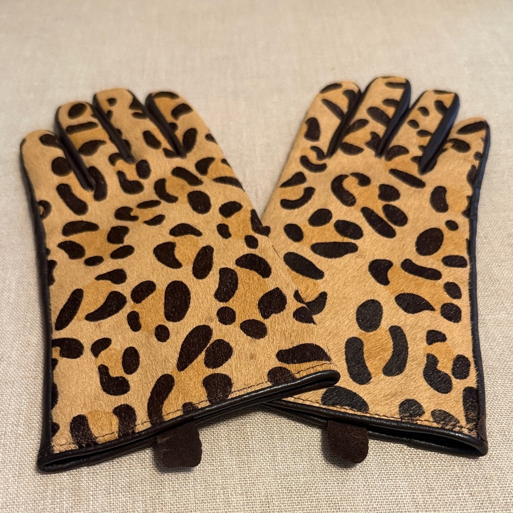 Etcetera Leopard Print Leather Women's Gloves, Size M